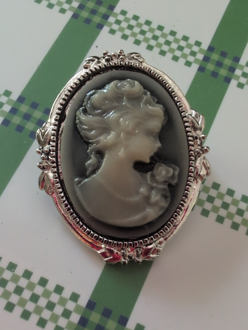 Vintage-Style Black and Ivory Cameo Brooch - Women's Jewelry
